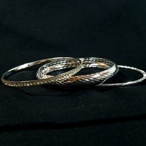 3 Silver Tone Rhinestone Fashion Jewelry Bangles
